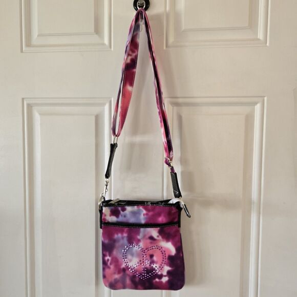 Undee Bandz Crossbody Bag Purse Pink Tie Dye Heart Peace Sign - Picture 2 of 9